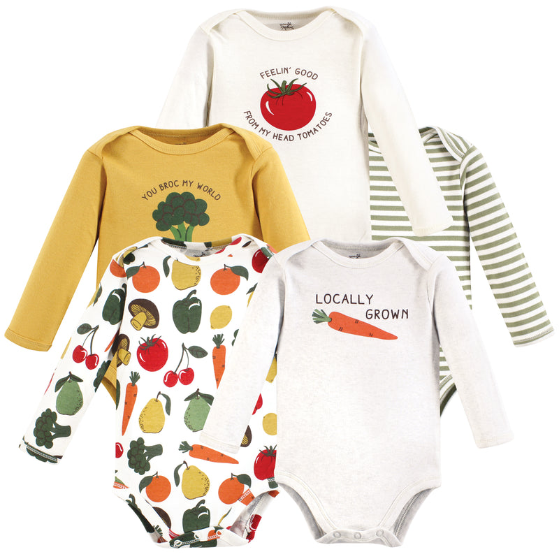 Touched by Nature Organic Cotton Long-Sleeve Bodysuits, Happy Veggies