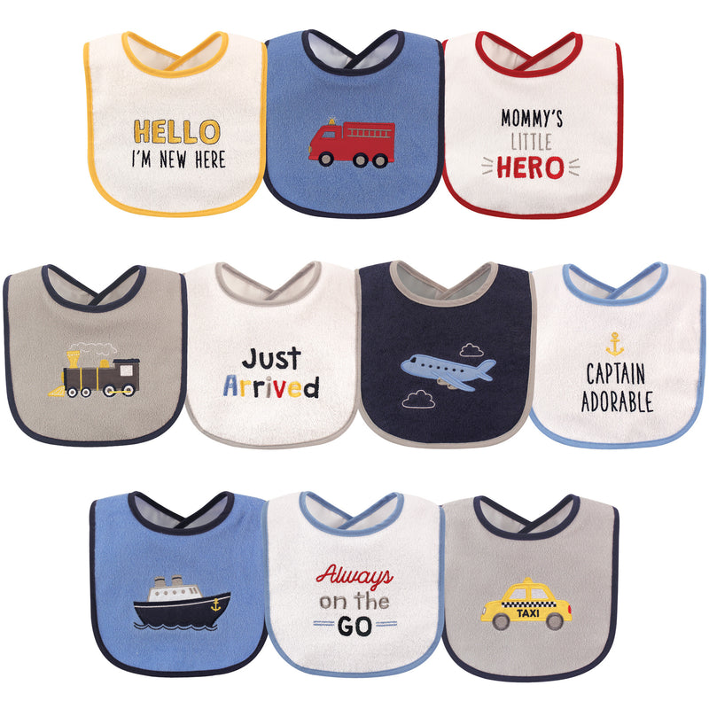 Luvable Friends Cotton Terry Drooler Bibs with PEVA Back, Transportation