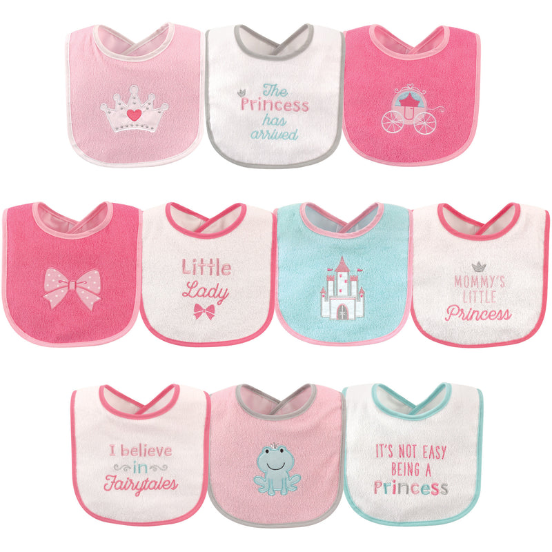 Luvable Friends Cotton Terry Drooler Bibs with PEVA Back, Princess