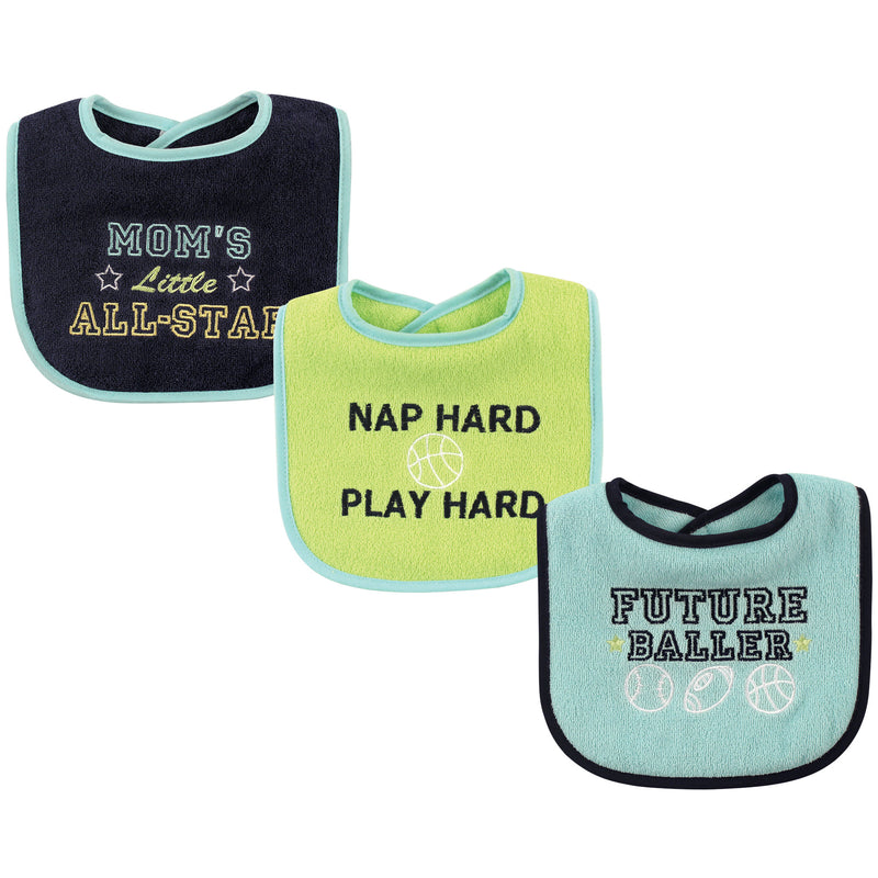 Luvable Friends Cotton Drooler Bibs with Fiber Filling, Sports