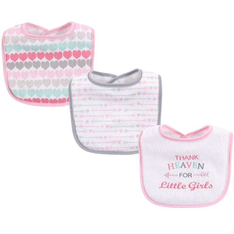 Luvable Friends Cotton Drooler Bibs with Fiber Filling, Girl Thank Heaven