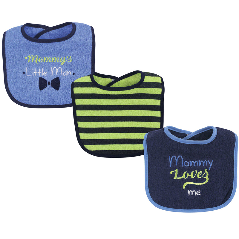 Luvable Friends Cotton Drooler Bibs with Fiber Filling, Boy Mommy