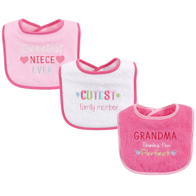 Luvable Friends Cotton Drooler Bibs with Fiber Filling, Girl Family