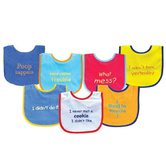 Luvable Friends Cotton Terry Drooler Bibs with PEVA Back, Blue Food