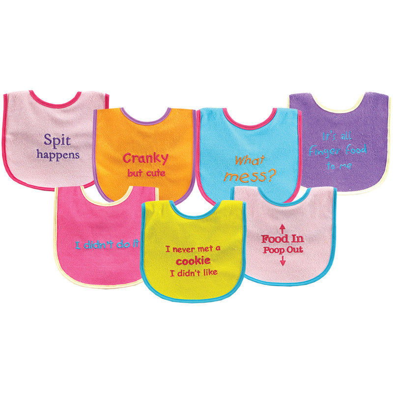 Luvable Friends Cotton Terry Drooler Bibs with PEVA Back, Pink Food