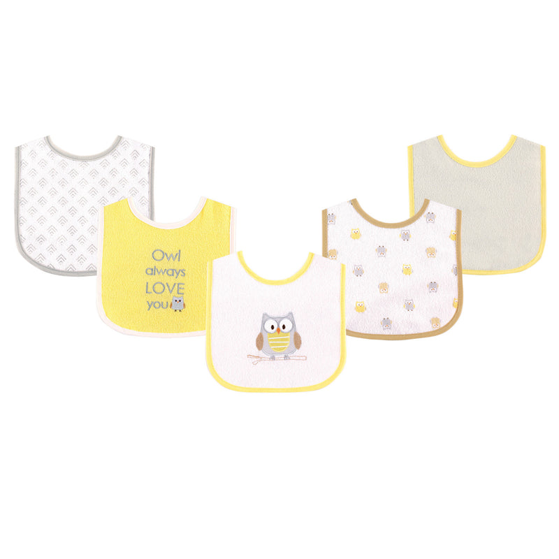 Luvable Friends Cotton Terry Drooler Bibs with PEVA Back, Owl