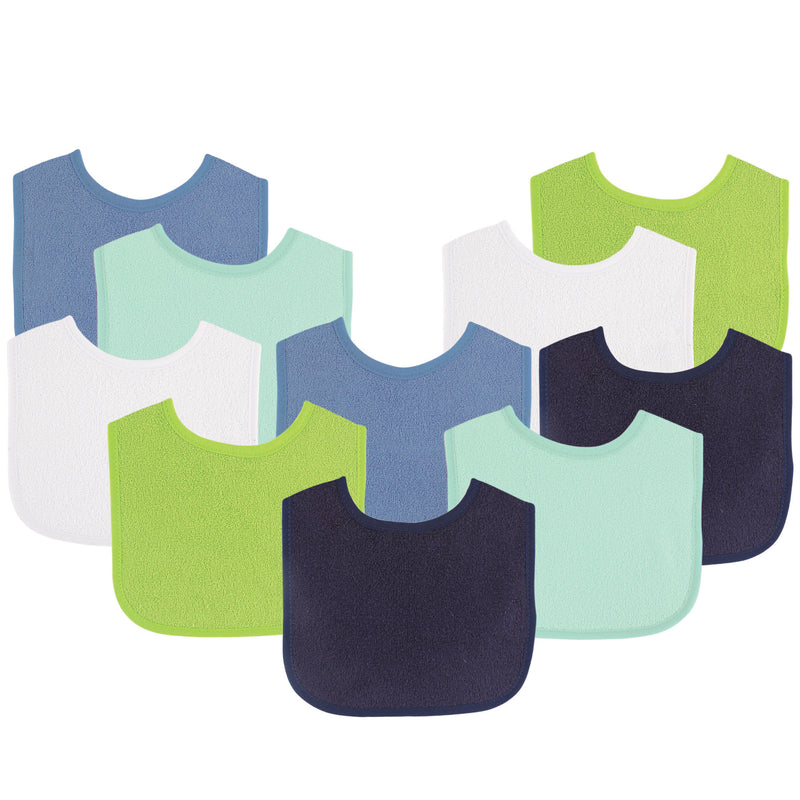 Luvable Friends Cotton Terry Bibs, Boy Solid Green