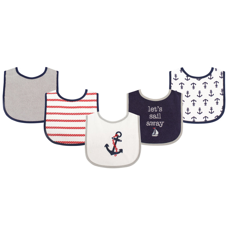 Luvable Friends Cotton Terry Drooler Bibs with PEVA Back, Boy Nautical