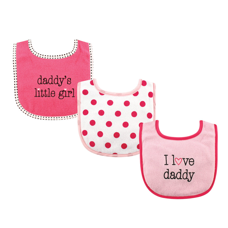 Luvable Friends Cotton Drooler Bibs with Fiber Filling, Girl Daddy 3-Pack