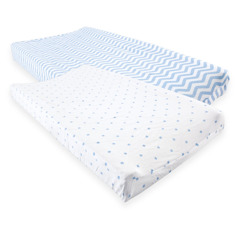 Luvable Friends Fitted Changing Pad Cover, Blue Chevron Stars