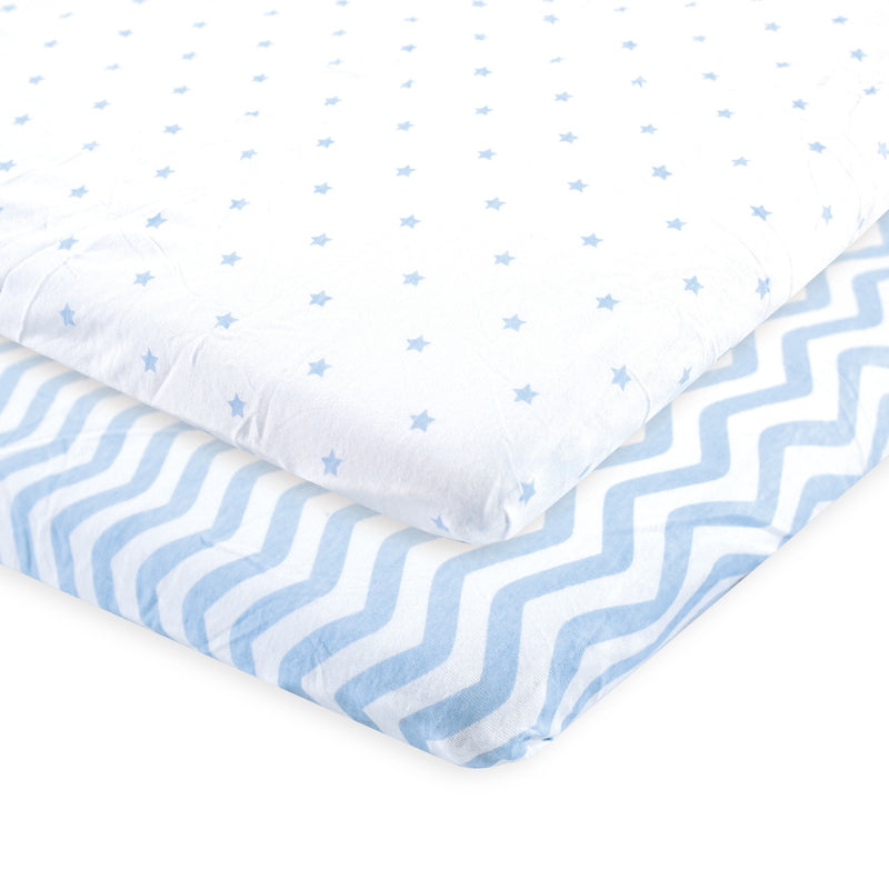 Luvable Friends Fitted Playard Sheet, Blue Chevron Stars