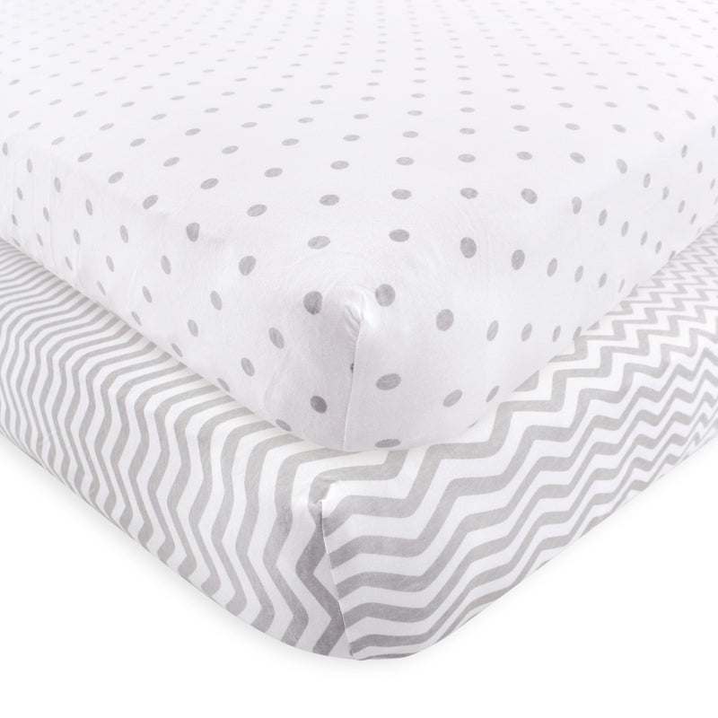 Luvable Friends Fitted Crib Sheet, Gray Chevron Dot