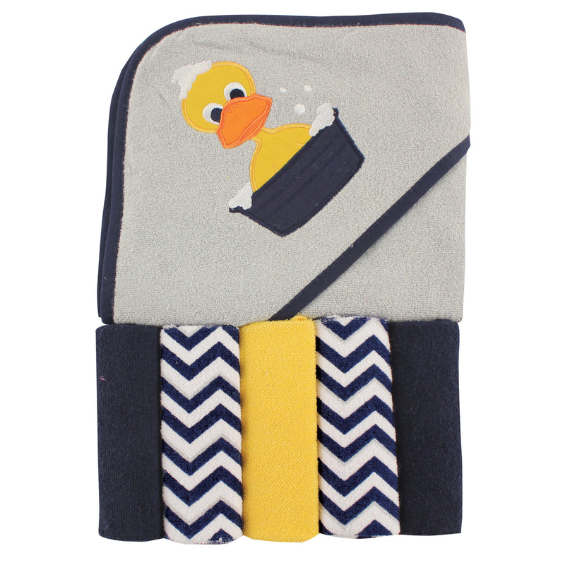 Luvable Friends Hooded Towel with Five Washcloths, Duck
