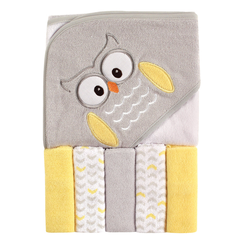 Luvable Friends Hooded Towel with Five Washcloths, Owl