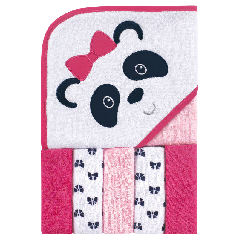 Luvable Friends Hooded Towel with Five Washcloths, Panda