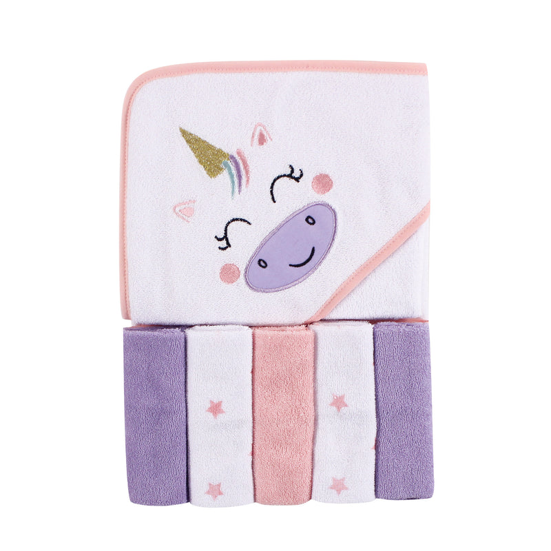 Luvable Friends Hooded Towel with Five Washcloths, Unicorn