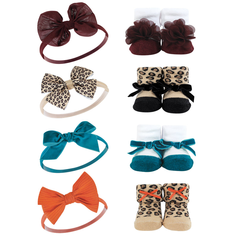 Hudson Baby Headband and Socks Giftset, Fall Leopard