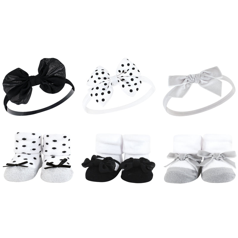 Hudson Baby Headband and Socks Giftset, Black Silver