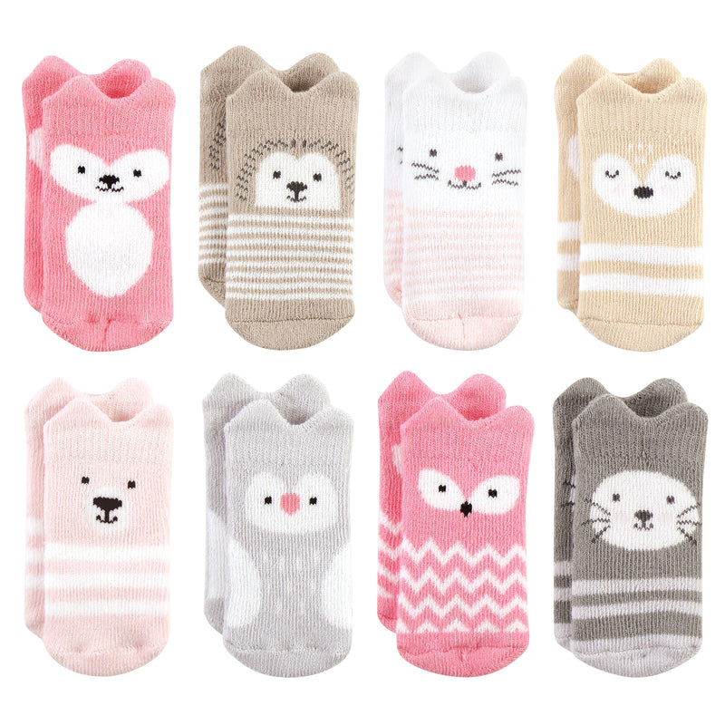 Hudson Baby Cotton Rich Newborn and Terry Socks, Pink Girl Woodland
