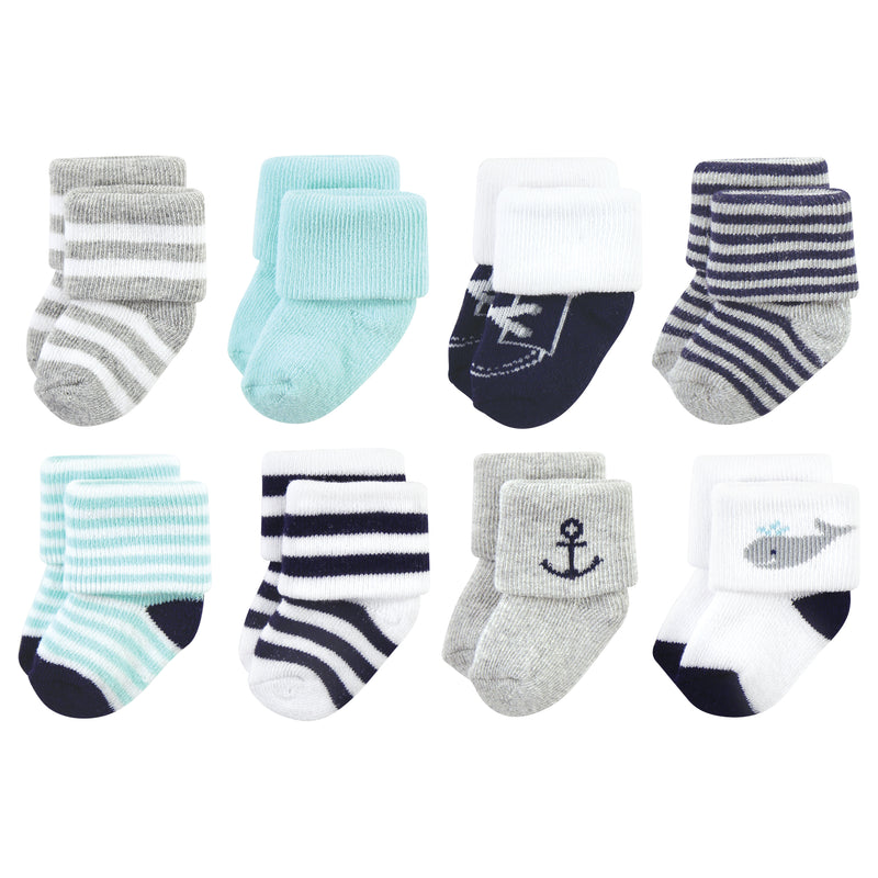Hudson Baby Cotton Rich Newborn and Terry Socks, Mint Whale