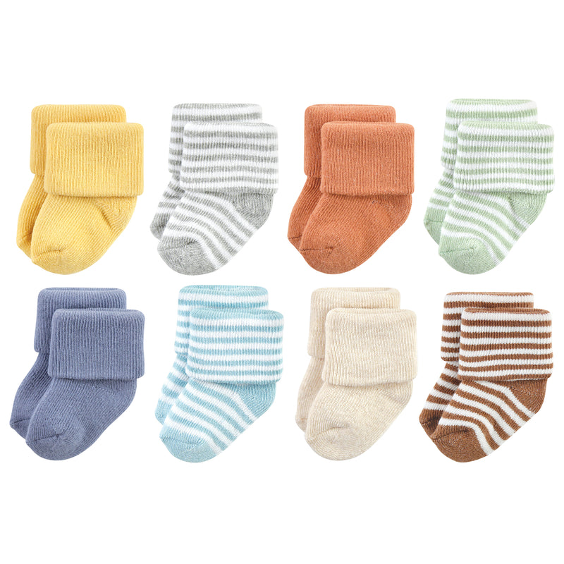 Hudson Baby Cotton Rich Newborn and Terry Socks, Soft Earth Tone Stripes