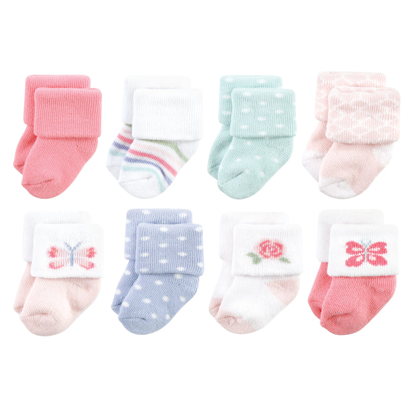 Hudson Baby Cotton Rich Newborn and Terry Socks, Pastel Butterfly