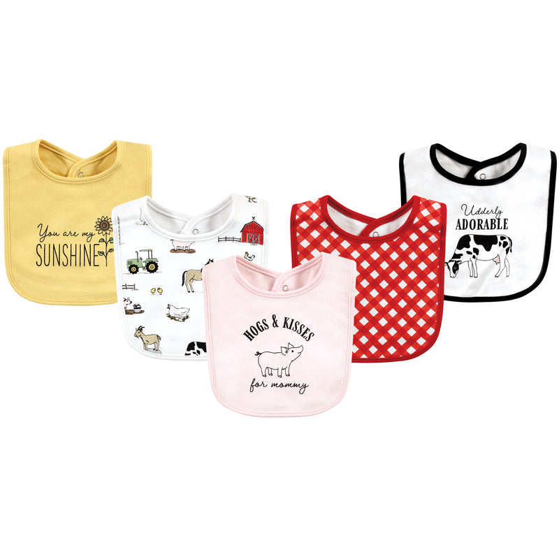 Hudson Baby Cotton Bibs, Girl Farm