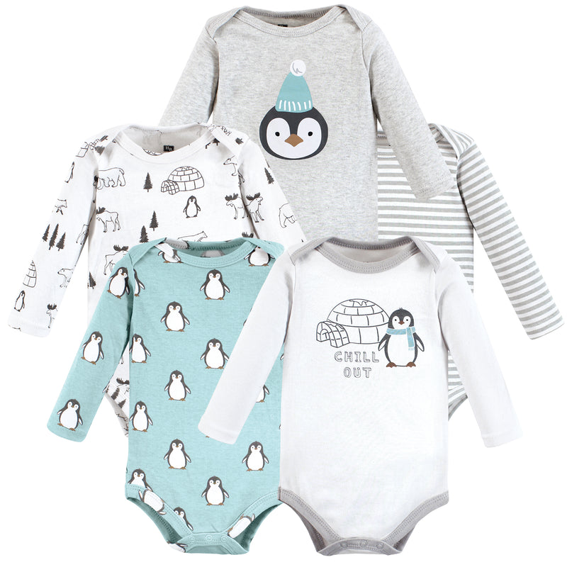 Hudson Baby Cotton Long-Sleeve Bodysuits, Chill Out Penguin