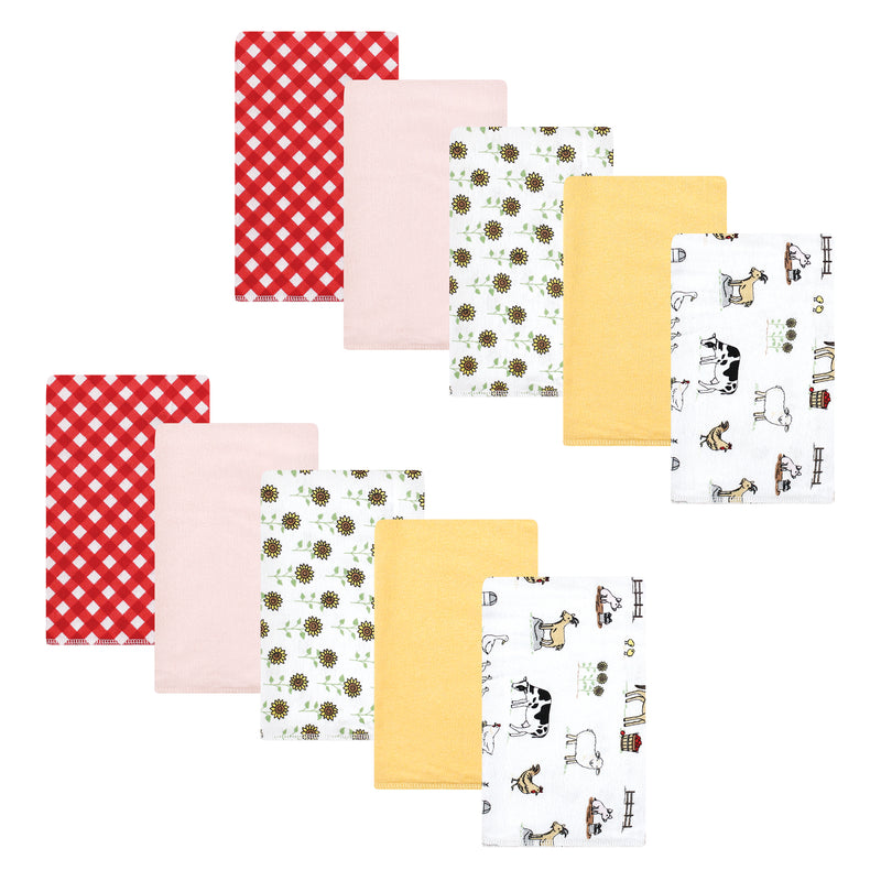 Hudson Baby Cotton Flannel Burp Cloths, Girl Farm