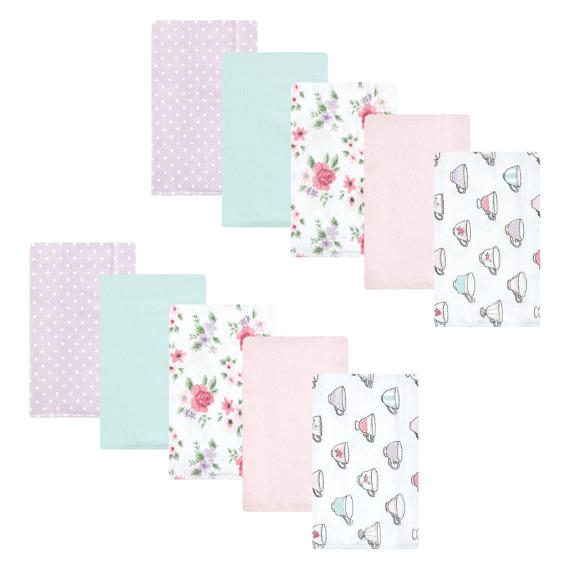 Hudson Baby Cotton Flannel Burp Cloths, Tea Party