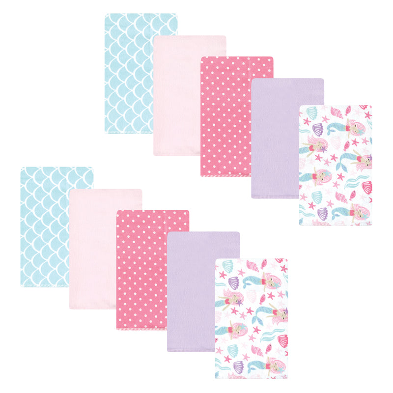 Hudson Baby Cotton Flannel Burp Cloths, Mermaid