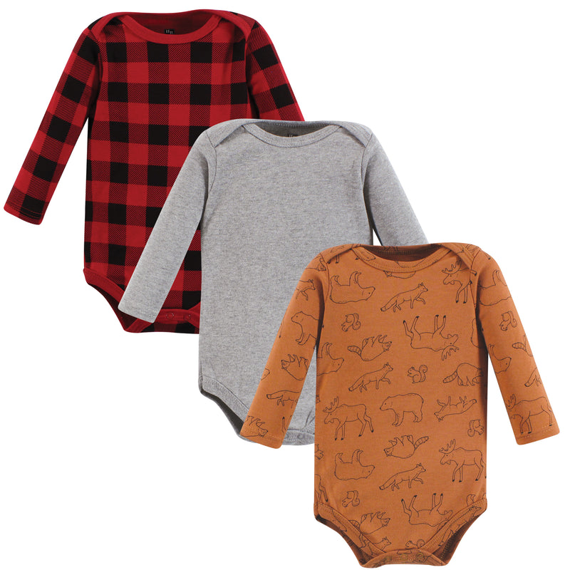 Hudson Baby Cotton Long-Sleeve Bodysuits, Into The Woods Prints 3-Pack