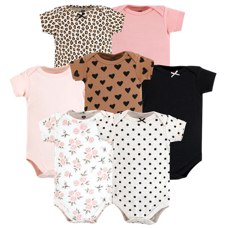 Hudson Baby Cotton Bodysuits, Cinnamon Pink Prints