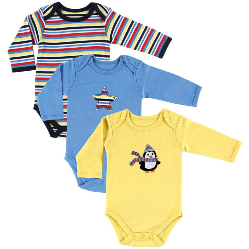 Hudson Baby Cotton Long-Sleeve Bodysuits, Penguin 3-Pack