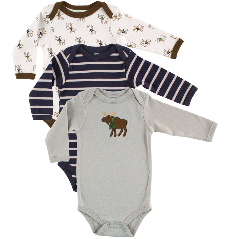 Hudson Baby Cotton Long-Sleeve Bodysuits, Blue Moose