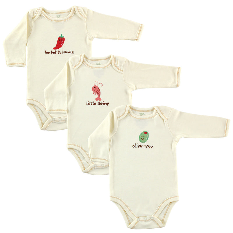 Touched by Nature Organic Cotton Bodysuits, Olive Shrimp Pepper