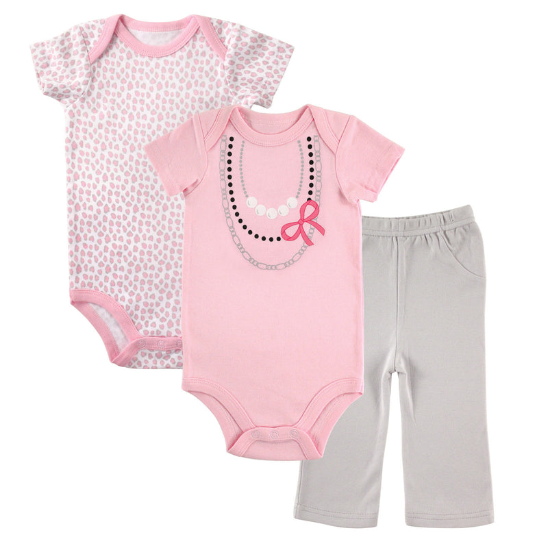 Luvable Friends Cotton Bodysuit and Pant, Pink Gray