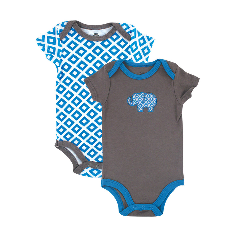 Yoga Sprout Cotton Bodysuits, Blue Elephant