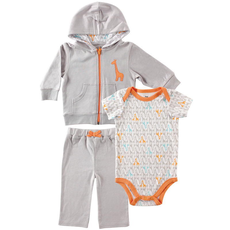 Yoga Sprout Cotton Hoodie, Bodysuit or Tee Top, and Pant, Giraffe Baby