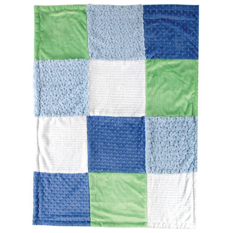 Hudson Baby Multi-Fabric Panel Plush Blanket, Blue