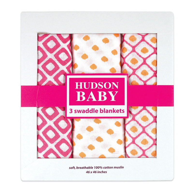 Hudson Baby Cotton Muslin Swaddle Blankets, Pink Dots