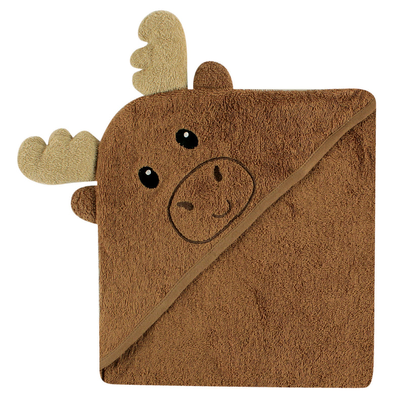 Luvable Friends Cotton Animal Face Hooded Towel, Moose