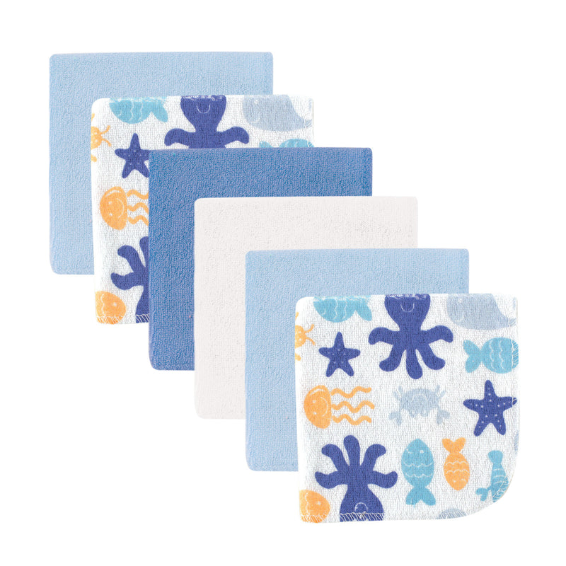 Luvable Friends Cotton Rich Washcloths, Blue 6-Pack