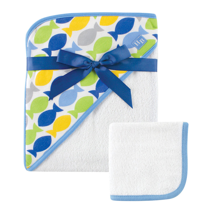 Hudson Baby Cotton Hooded Towel and Washcloth, Fish