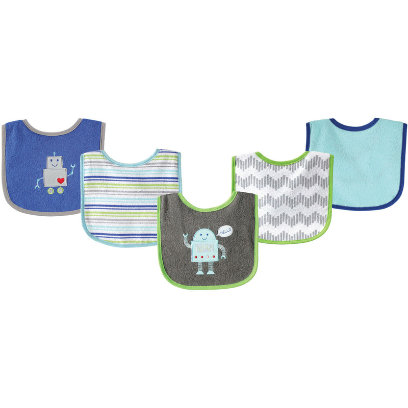 Luvable Friends Cotton Terry Drooler Bibs with PEVA Back, Robot