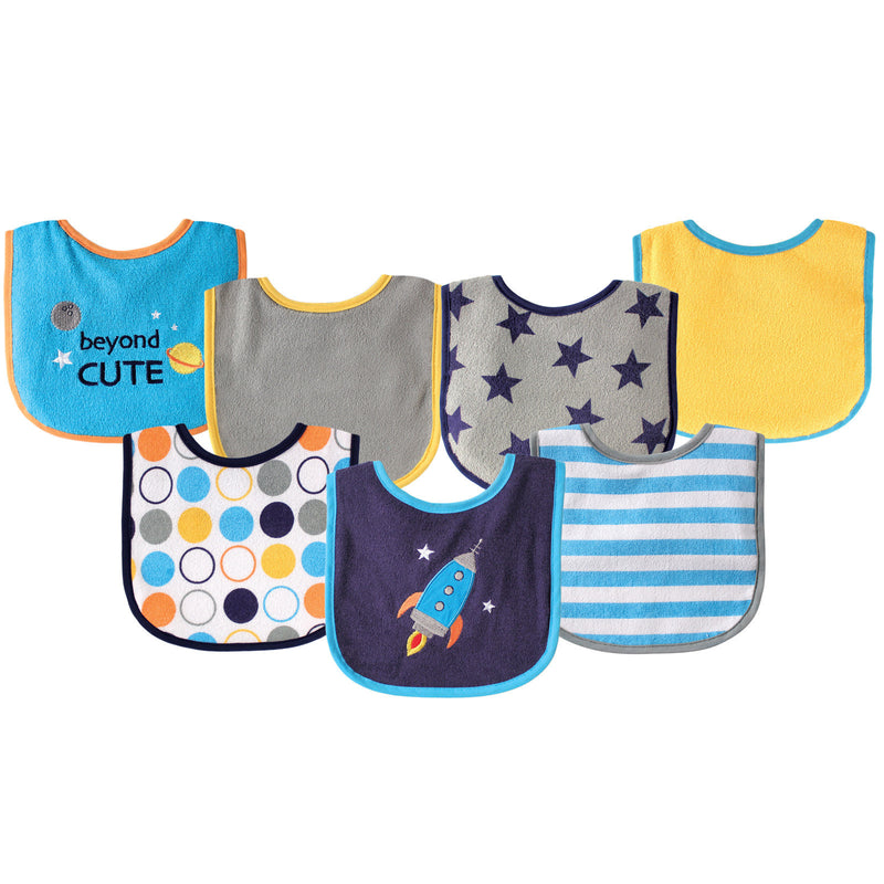 Luvable Friends Cotton Terry Drooler Bibs with PEVA Back, Blue Rocket