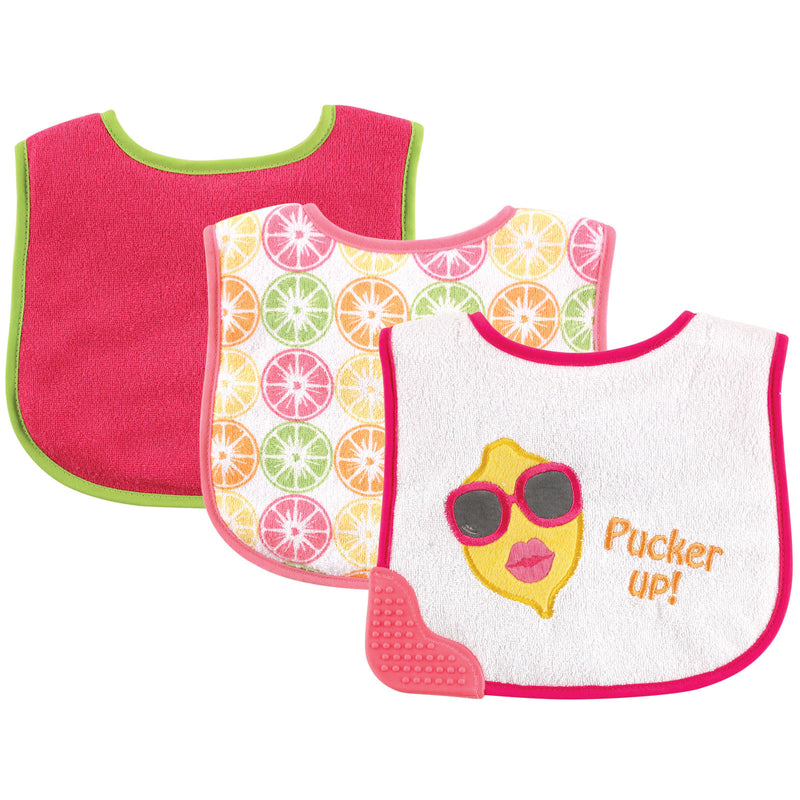 Luvable Friends Feeder Bibs with Teether, Pink Lemon