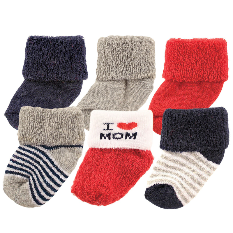 Luvable Friends Newborn and Baby Socks Set, Navy Mom