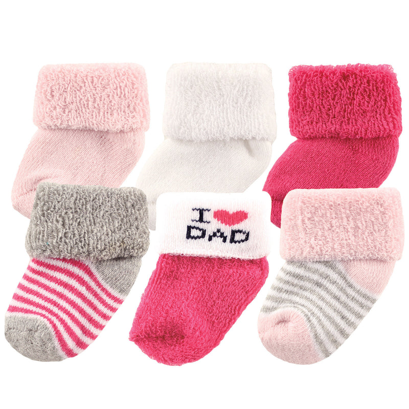 Luvable Friends Newborn and Baby Socks Set, Fuschia Dad