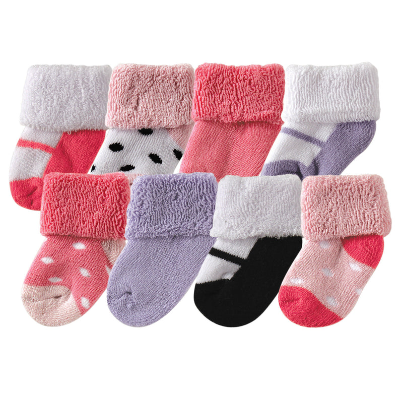 Luvable Friends Newborn and Baby Terry Socks, Pink Black